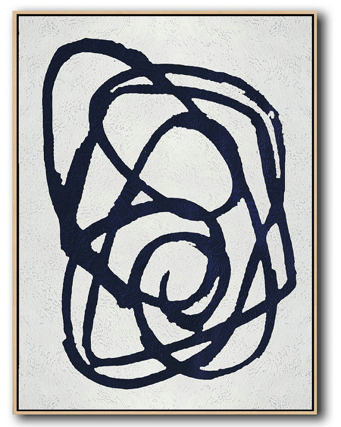 Large Abstract Art Handmade Painting,Buy Hand Painted Navy Blue Abstract Painting Online,Large Canvas Art,Modern Art Abstract Painting